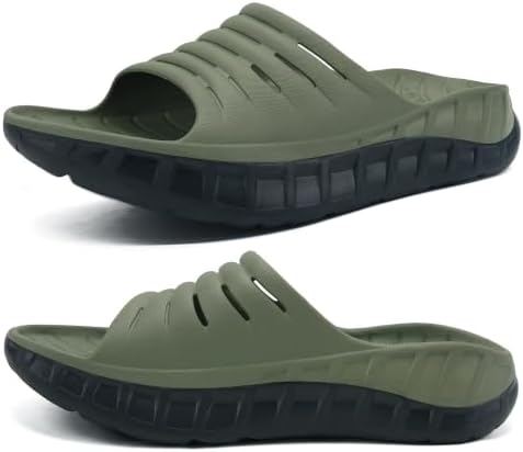 Mens Recovery Sandals Arch Support Slides in Green Black
