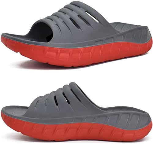 Mens Recovery Sandals Arch Support Slides in Grey Red