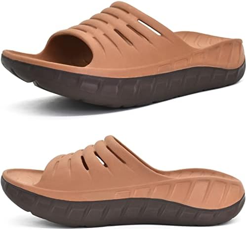 Mens Recovery Sandals Arch Support Slides in Khaki Brown