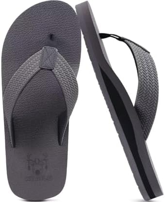 Mens Rubber Flip Flops with Comfortable Arch in Light Grey