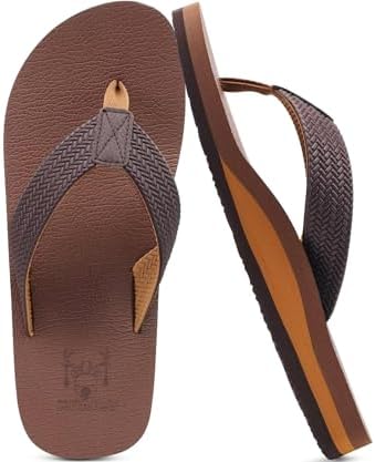Mens Rubber Flip Flops with Comfortable Arch in Light Brown
