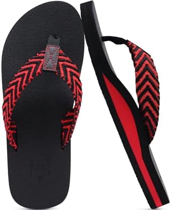 Mens Rubber Flip Flops with Comfortable Arch in Black/Red