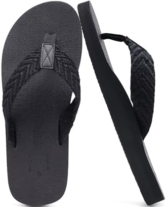 Mens Rubber Flip Flops with Comfortable Arch in Light Black