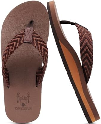 Mens Rubber Flip Flops with Comfortable Arch in Brownish