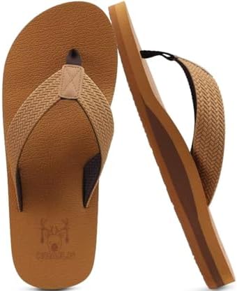 Mens Rubber Flip Flops with Comfortable Arch in Light Khaki