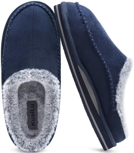 Mens Slippers Arch Support Suede Fluff Plush Home Shoes