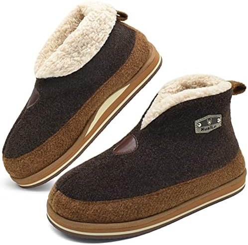 Mens Slippers Booties With Plush Lining Winter Warm in Brown