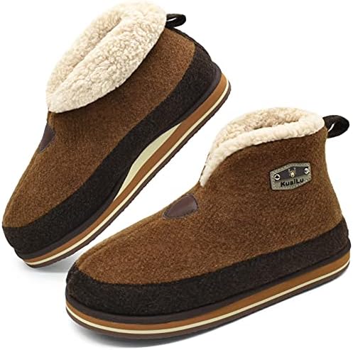 Mens Slippers Booties With Plush Lining Winter Warm in Khaki