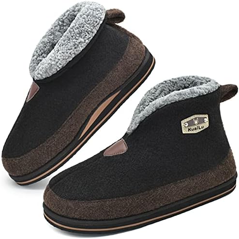Mens Slippers Booties With Plush Lining Winter Warm in Black