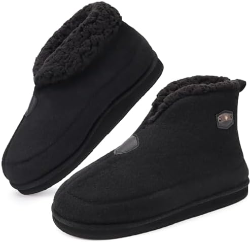 Mens Slippers Booties With Plush Lining Winter Warm in All Black
