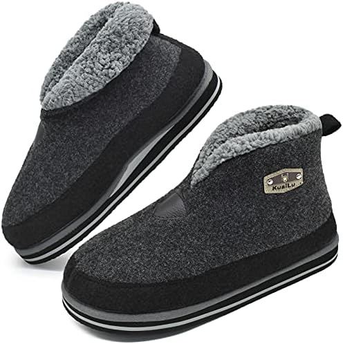 Mens Slippers Booties With Plush Lining Winter Warm in Grey