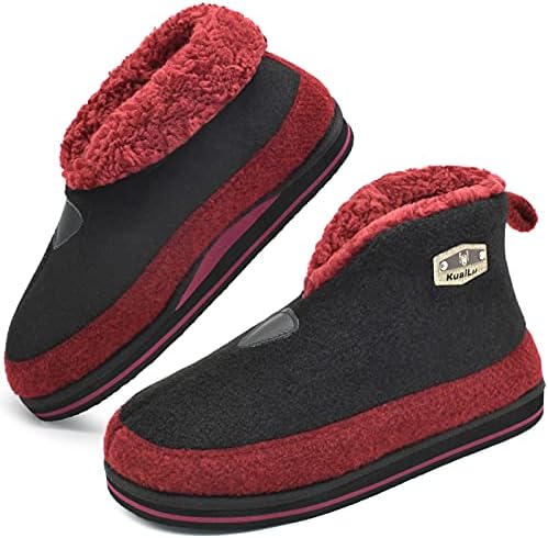 Mens Slippers Booties With Plush Lining Winter Warm in Black-Red