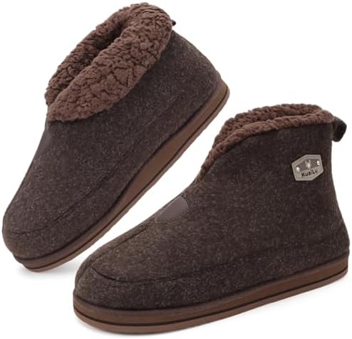 Mens Slippers Booties With Plush Lining Winter Warm in Reddish Brown
