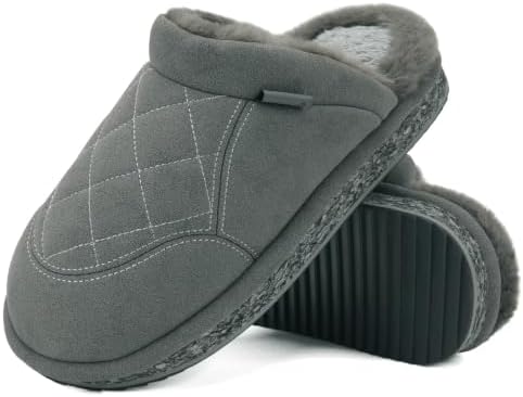 Mens Slippers with Memory Faom Faux House Mules in V Grey