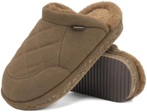 Mens Slippers with Memory Faom Faux House Mules in V Brown