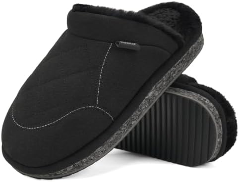 Mens Slippers with Memory Faom Faux House Mules in V Black