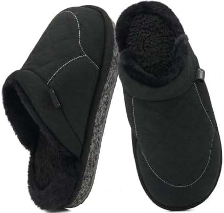 Mens Slippers with Memory Foam Faux Suede Fuzzy in Black