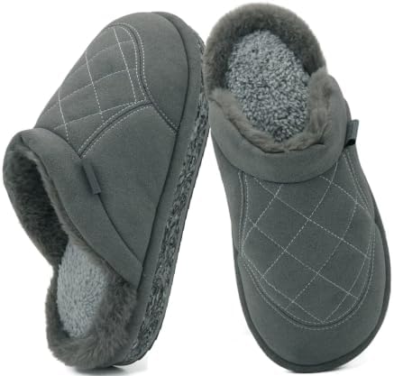 Mens Slippers with Memory Foam Faux Suede Fuzzy in Grey