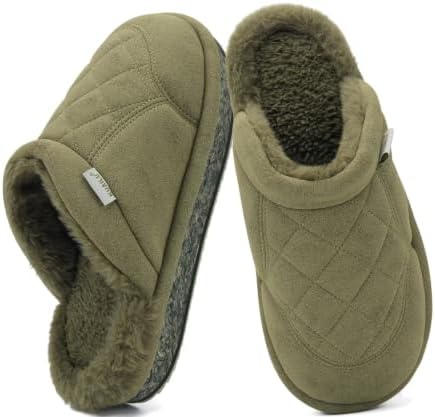 Mens Slippers with Memory Foam Faux Suede Fuzzy in Green