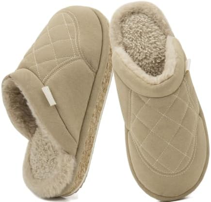 Mens Slippers with Memory Foam Faux Suede Fuzzy in Beige