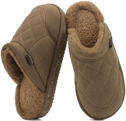 Mens Slippers with Memory Foam Faux Suede Fuzzy in Brown
