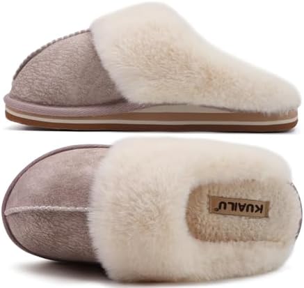 Women Fuzzy Memory Foam Slipper House Shoe Arch Support in Beige