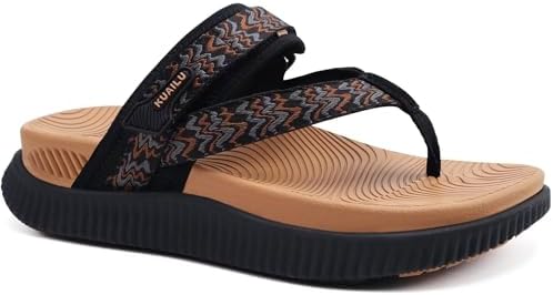 Womens Arch Support Flip Flops & Sandals Thick in Black Khaki