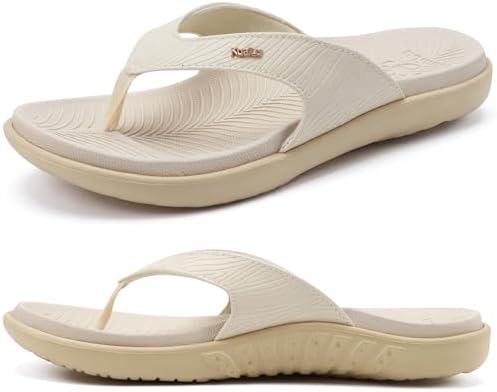 Womens Arch Support Flip Flops Yoga Mat Cushioned in Beige