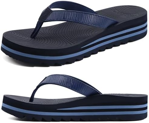 Women's Arch Support Platform Flip Flop Sandals in Dark Blue