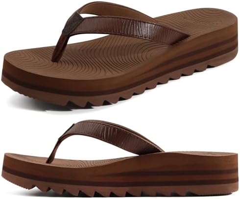 Women's Arch Support Platform Flip Flop Sandals in Dark Brown