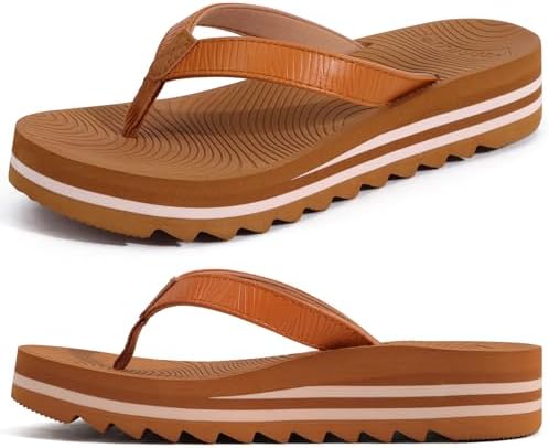 Women's Arch Support Platform Flip Flop Sandals in Khaki
