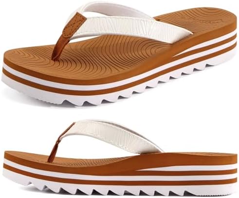 Women's Arch Support Platform Flip Flop Sandals in White Khaki