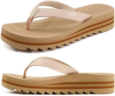Women's Arch Support Platform Flip Flop Sandals in Beige