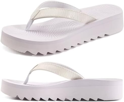 Women's Arch Support Platform Flip Flop Sandals in All White