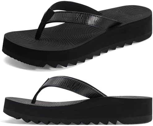 Women's Arch Support Platform Flip Flop Sandals in Black