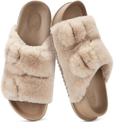 Womens Arch Support Slides Slippers Indoor Outdoor in Beige