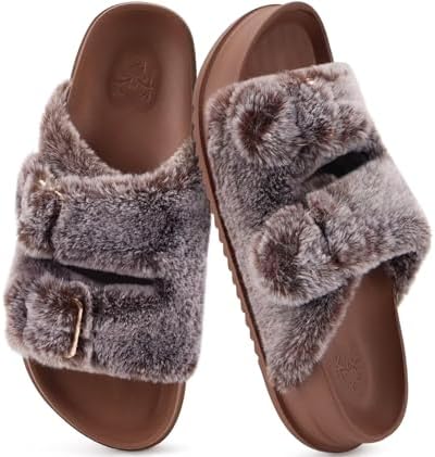Womens Arch Support Slides Slippers Indoor Outdoor in Coffee Brown (Tip Dyeing)