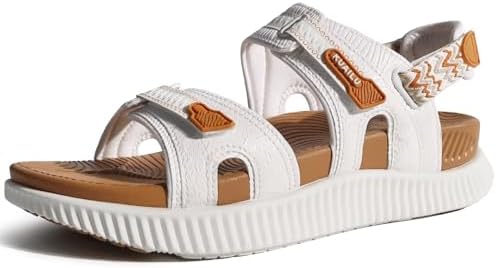 Womens Arch Support Walking Sandals Vacation in White Khaki