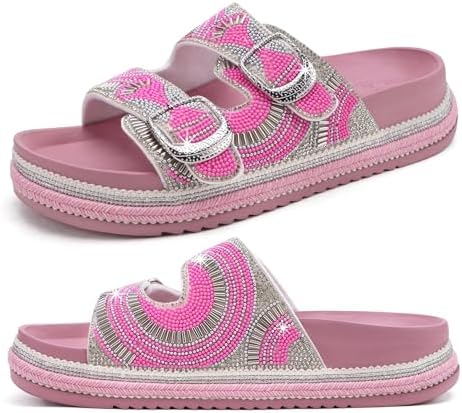 Womens Bling Sandals with Arch Support Rhinestones in Pink