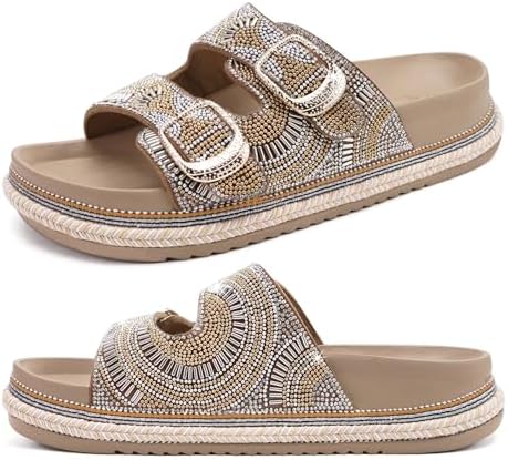 Womens Bling Sandals with Arch Support Rhinestones Slides