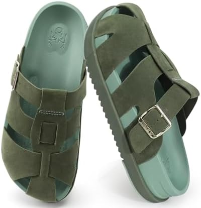 Womens Clogs Comfy Footbed Sandals Suede Mules Slip in Green