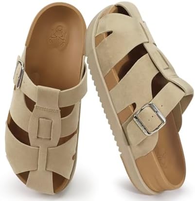 Womens Clogs Comfy Footbed Sandals Suede Mules Slip in Beige