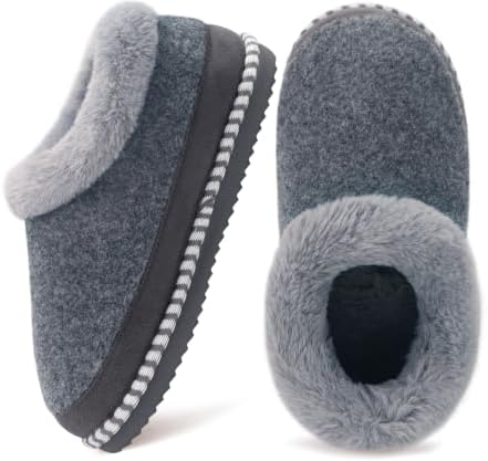 Womens Closed Toe Felt House Slippers Memory Foam in Grey