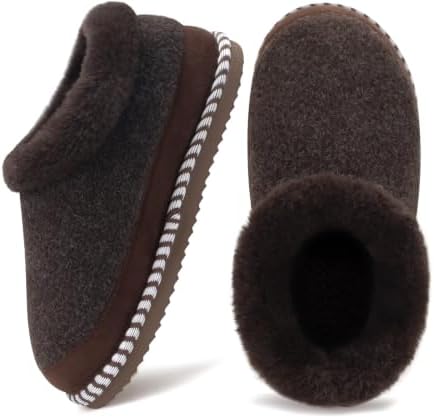 Womens Closed Toe Felt House Slippers Memory Foam in Brown