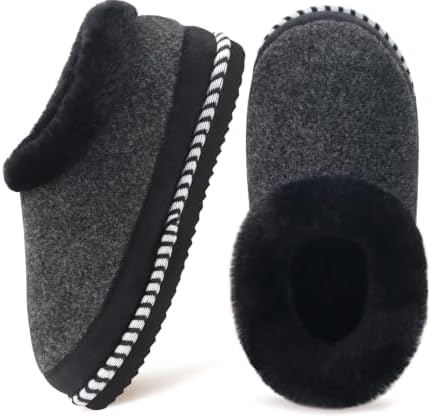 Womens Closed Toe Felt House Slippers Memory Foam in Black
