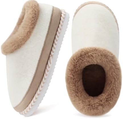 Womens Closed Toe Felt House Slippers Memory Foam in Beigewhite