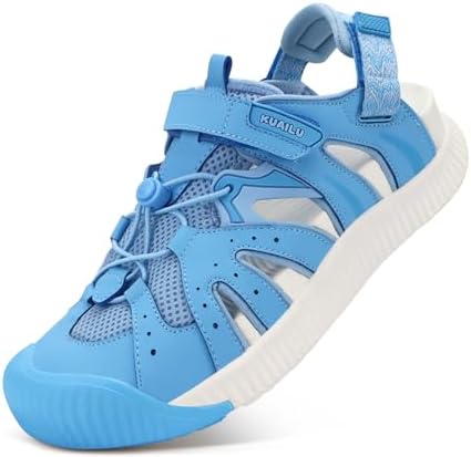 Womens Closed Toe Walking Sandals with Comfort Arch in Blue White