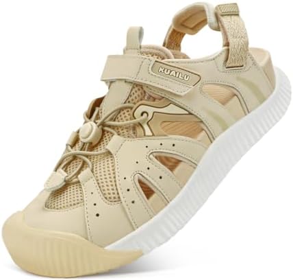 Womens Closed Toe Walking Sandals with Comfort Arch in Beige White
