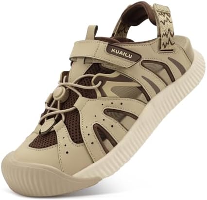 Womens Closed Toe Walking Sandals with Comfort Arch in Brown Beige