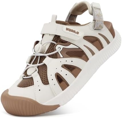 Womens Closed Toe Walking Sandals with Comfort Arch in White Khaki